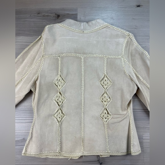 Adrienne Landau 100% Suede Paneled Jacket with Crochet Trim Detail Size L - Picture 4 of 10